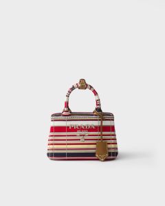 Borsa Prada Jardinière mini in canvas di cotone a righe